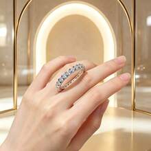 Wish New Starry Sky Women's Ring, Full Circle Pave Simulated Zirconia Band, Luxury Fashion Stackable Ring - Multicolor - View 3