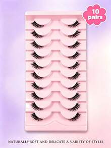 10 Pairs Semi-Permanent Transparent Cat Eye False Eyelashes, Short Soft 3D Mink Eyelashes, Natural Makeup Look (10B-1) Strip False Eyelashes, False Eyelashes, Halloween - Black - View 4