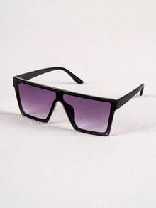 Women Oversized Flat Top Sunglasses, One Piece Integrated Gradient Lens Square Frame UV Protection Fashion Shades For Street Beach - Multicolor - View 7