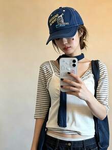 Unisex Floral Embroidered Baseball Cap, Soft Crown Face-Slimming Versatile Sun Protection Baseball Cap - Multicolor - View 2