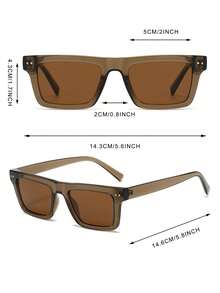 1 Pair Men's Grey Tea Color Rectangular Minimalist Solid Color Casual Wear Travel Vacation Fashion Glasses - Grey Tea Frame - View 4