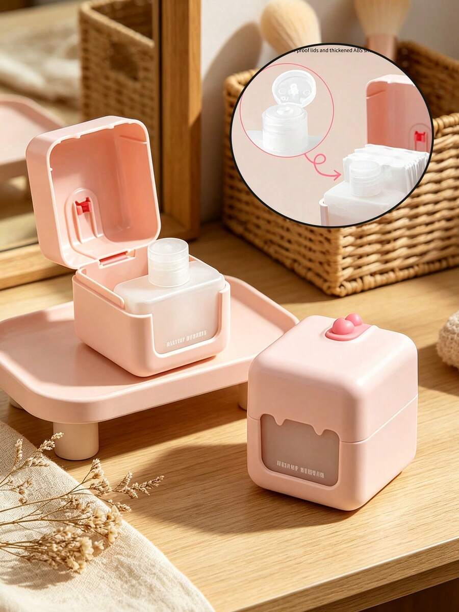 Portable Travel Makeup Remover Case, 2-In-1 Wash & Remove Makeup Set With Flip-Top Lid, Compact Plastic Storage Box For -The- Skincare Organization, Suitable For Travel & Business Trips - Multicolor - View 1