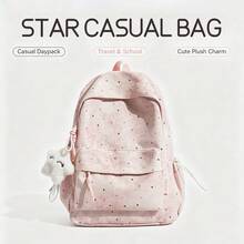2 Pieces Set Cute Star Print Tie Dye Backpack With Plush Charm, Large Capacity Lightweight School Bag For Teen Girls, Casual Daypack For Travel Campus Daily Use - Single Pack + Pendant - View 4