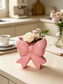 1pc Pink Bow Vase, Cute Glossy Bow Vase, Modern Decorative Vanity And Tabletop Centerpiece, Creative Gift For Her, Aesthetic Room Decor, Vanity Centerpiece, Gift For Her, Modern Home Decor - Multi-color - View 6