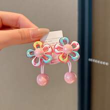 5pcs/1pc Cartoon Color Block Flower Hair Ties, Colorful Hairbands, Beaded Cute Candy Color Hair Ropes, High Elasticity Ponytail Hair Clips, Non-Damaging Hair Accessories, High Durability, Suitable For Daily Use, Random Color - Multicolor - View 12