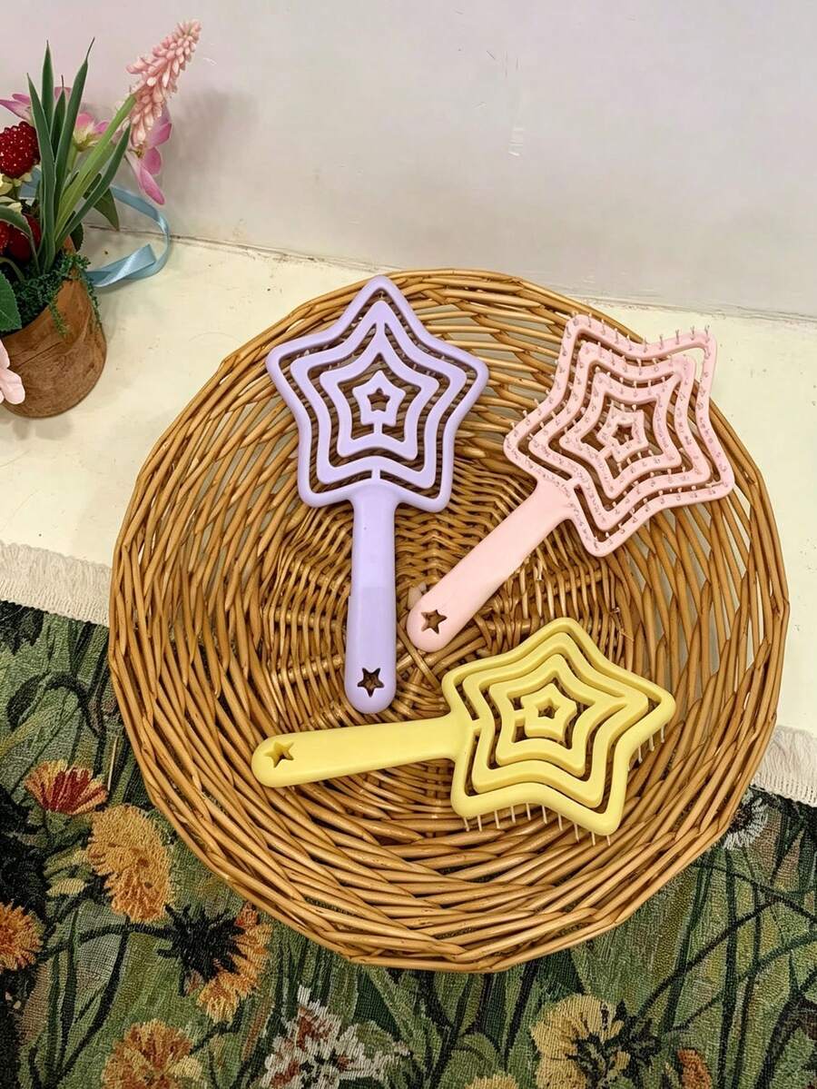 Hollow Five-Point Star Portable Hair Comb, Candy Color Highly Attractive, Makeup Organizer, Bangs Styling, Travel Use - Multicolor - View 1