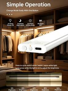 1件白色貝殼造型LED感應燈，適用於櫥櫃下方、衣櫃、樓梯、走廊、層架等，無線磁吸式USB充電廚房小夜燈，電池供電，尺寸：3.9英吋或7.9英吋 - 白色 - 查看 7
