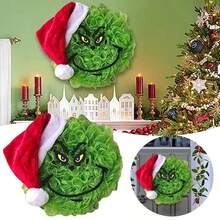 Funko Christmas Green Mesh Wreath With Red Santa Hat, Character Face Front Door Wreath, Handmade Deco Mesh Garland Ornament For Porch Wall Holiday Party Home Decor - Single Piece - View 4