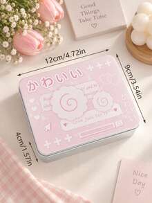 New Metal Rectangular Empty Tin Box, Cartoon High-Value Horizontal Storage Cat Board, Photo Card Holder, Jewelry Storage Box, Sticker Storage Box, Desktop Organizer, Stationery, School Supplies, Back To School - Pink - View 5