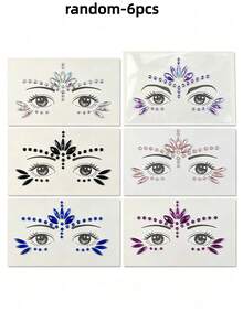6pcs/5pcs/3pcs/2pcs/1pc Face Gem Stickers, Acrylic Rhinestone Stickers, Self-Adhesive Rhinestone Stickers, Suitable For Party, Nightclub, Halloween, Holiday Face Decoration - Multicolor - View 17