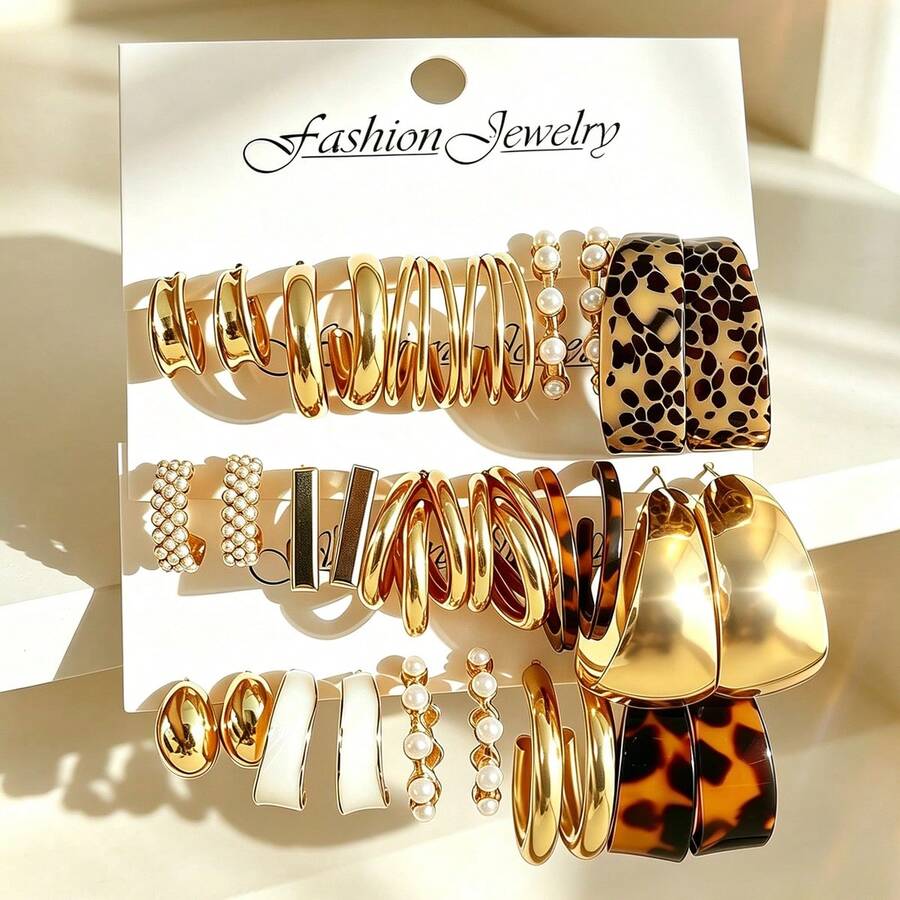 5 Pairs / 15 Pairs Earring Set, Vintage Earring Multi-Piece Combination, Fashionable Women's Jewelry, Suitable For Daily Wear And Party Accessories - Multicolor - View 1