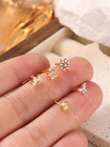 5PCS/Set Golden CZ L Nose Stud 20G Multiple Designs Flower Crown Round Rhinestone Nose Rings Dainty Piercing Jewelry - 5Pcs/ a Style - View 7