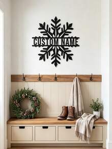 1pc Personalized Snowflake Acrylic Wall Art, Customized Name Winter Decor, Snowflake Silhouette Hanging Ornament, Outdoor Porch Decoration, Christmas Home Decor, Holiday Gift - Multicolor - View 3