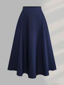 Women's Plus Size Elegant Fashion Minimalist Solid Color With Pockets Zipper Flared Hem Design Woven Fabric Casual Commute Daily Versatile Long Skirt For Autumn And Winter - Navy Blue - View 4