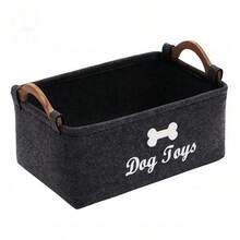 Felt Pet Toy Box, Dog Toy Box, Storage Basket Box Organizer - Perfect For Organizing Pets - Black - View 3