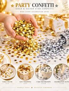 1pack Golden/Silver Star Glitter Confetti For Birthday Party Table Decorations, Christmas/Thanksgiving Table Settings, Wedding Engagement Photo Props, DIY Craft Fillers For Holiday Crafts, And Glitter For Holiday Gift Boxes - Five-pointed Star - View 1