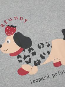 Women's Round Neck Cartoon Puppy Print Pajama Set, Long Sleeve Top + Pants With Pockets, Cute Pajama Set, Women's Loungewear Set - Light Grey - View 7