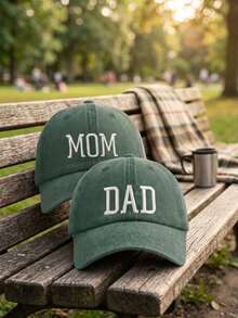 BONNY BOOM 2件組刺繡「Dad & Mom」棒球帽，復古水洗尖頂帽，男女通用卡車司機帽，可調節輕量防曬，適合送給父母的理想節日禮物 - 彩色 - 查看 12