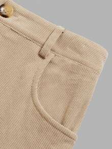 Fall Vintage Khaki High Waist Corduroy Midi Skirt, Elastic Back Waist Gathered Flowy A-Line Skirt, Casual Office Daily Outfit,Halloween - Khaki - View 4