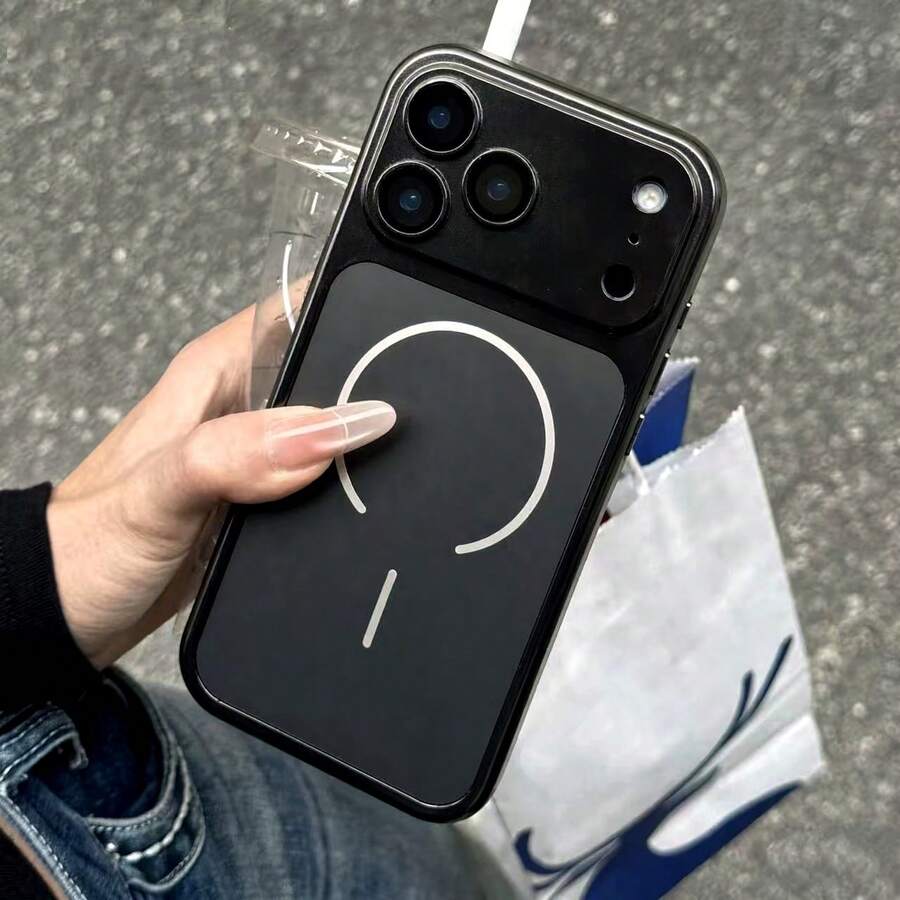 啞光金屬磁吸手機殼,適用於 iPhone 18 Pro Max 17 16 15 14 13 Pro,附鏡頭保護膜,支持無線充電,防摔保護殼,適合送給女性男性的禮物 - 黑色 - 查看 1