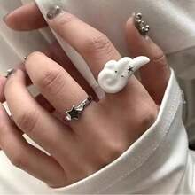 2pcs/Set Cincin Sayap Malaikat dan Bintang Bertabur Berlian Imitasi, Desain Unik dan Menarik, Cincin untuk Gadis Modis, Gaya Y2K Punk Gothic, Perhiasan Sederhana - MultiWarna - View 2
