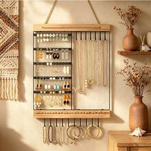 1pc Bohemian Style Luxury Wall-Mounted Jewelry Display Rack, Fixed Wooden & Iron Jewelry Hanger For Earrings, Necklaces, Bracelets, Wall Display Prop - Multicolor - View 5