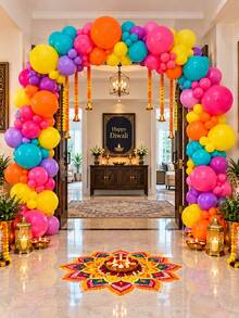115pcs Balloon Arch Set, Multicolor Latex Balloons Decoration Kit, Suitable For Festival Party Decor, Happy Diwali Backdrop, Home Celebration Supplies, Holiday Event Decoration - Multicolor - View 2