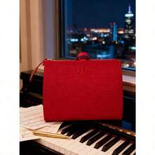 Vibrant Red Embossed PU Cosmetic Storage Bag With Top Handle Zipper Closure Portable Travel Toiletry Pouch For Makeup Skincare Organizing Holiday Birthday Anniversary Gift Armani - Flame Red - View 1