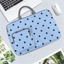 Polka Dot And Striped Pattern Laptop Bag/Briefcase - Made Of Soft Fabric, Compatible With Various Laptop And Tablet Devices; Equipped With External Zipper Pocket And Fixed Handle, Large Capacity Storage, Balancing Protection And Portability, Suitable For Work, Study And Travel, Essential For Daily Commute - Grey - View 9