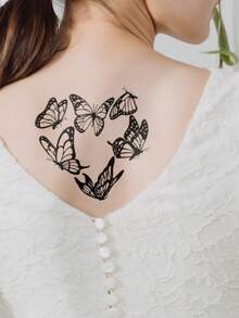 1pc Black INS Style Butterfly & Heart Pattern Temporary Tattoo Sticker, Waterproof Body Skin Tattoo For Party, Holiday, Music Festival, Arm, Shoulder, Neck, Collarbone, Back - Black - View 5