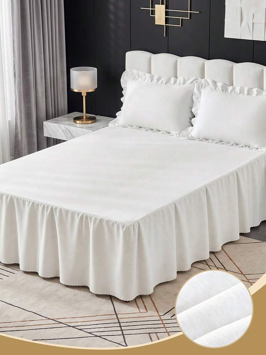 1pc White Bed Skirt Bedspread Bed Sheet, Cozy Room Decor Home Textile, Ruffle Hem With Elastic Corner Straps, Soft Breathable Comfortable, Suitable For Single/Double/Queen/King Size Bed, All Season Use, Machine Washable, Mattress Protector