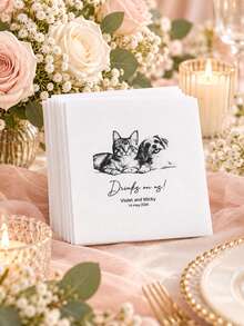 Personalized Pet Cocktail Napkins, Handmade Illustration Customized Napkins, Customized Valentine's Day Napkins, Disposable Beverage And Dessert Napkins, Personalized Wedding Napkins, Clear Printing, Suitable For Wedding Table Decoration, Perfect For Wedding Banquet, Anniversary, Engagement Party, Bridal Shower, Welcome Party And Other Occasions, Customized Wedding Napkins, Wedding Napkins, Customized, Personalized, Unique, Ideal Gift For Him, Ideal Customized Birthday Napkins For Couples, Lovers And Family - White - View 7