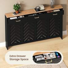 Radiator Cover With Drawers, Wooden Radiator Shelf Pipe Covers Cabinet For Living Room Bedroom Hallway - Black + Wood Grain - View 3