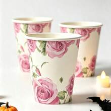 10/25/50pcs Coffee Cups/Drinking Cups - Rose Printed Paper Cups (Suitable For Bachelorette Parties, Weddings And Various Parties) - Multicolor - View 11