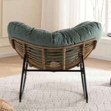 Oversized Egg Rocking Chair, Wicker Rattan Patio Lounge Chair With Thick Cushion, Egg-Shaped Rocker For Balcony, Porch, Garden & Bedroom - Green - View 7