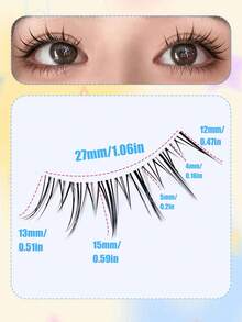 5 Pairs Japanese & Korean Manga Style Pointed Tail Ultra-Fine Fishing Line Invisible Stem False Eyelashes, Natural Sweet Fresh Soft Lightweight Realistic Eyelashes For Dating, Travel, Portable - Black - View 4