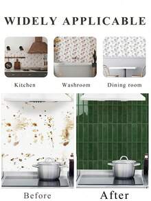 1/10/20pcs Self-Adhesive Kitchen Wall Tile Stickers, Waterproof & Oil-Proof, Deep Emerald Green, Vertical Splash Guard, Peel & Stick PVC Decals, Easy To Clean, Suitable For Kitchen Sink, Stove, Bathroom, Home Decor, Removable, DIY, Stain-Free, Halloween, Thanksgiving - Dark Green Kitchen Wallpaper - View 7