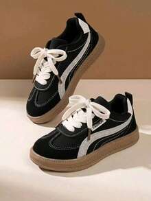 1 Pair Spring/Autumn New Colorblock Sneakers For Boys And Girls, Retro Contrast Color Hook And Loop Soft Sole Non-Slip Casual Shoes For Toddlers - Black - View 4