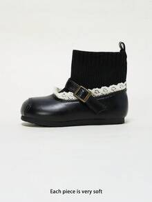 Baby Girls' Vintage Mary Jane Sock Boots, Lace Trim Buckle Knit Soft Sole, Fall Winter 2026 - Black - View 2