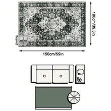 1PC Black White Gray Vintage Persian Pattern Bohemian Style Faux Cashmere Rectangular Area Rug, Distressed Mottled Details, Machine Washable, Suitable For Living Room Bedroom Home Decor, All Season Use, Aesthetic Home Decor - Multicolor - View 15