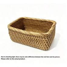 Natural Wood Color Handmade Woven Rattan Placemat, Japanese Style Square Multi-Functional Fruit Tray Storage Box, Suitable For Restaurant/Outdoor Picnic, Home Storage, Wedding Decoration, Fruit Plate Storage - Mocha Brown - View 13
