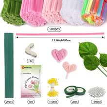 824pcs DIY Floral Handmade Set, Large Capacity Chenille Pipe Cleaner Fuzzy Sticks Handmade Bouquet Materials, Holiday Gifts And Home Decor Supplies - 824pcs - View 3