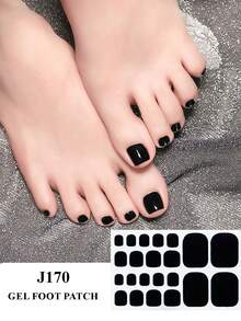 Stiker Kuku Gel Semi-Kering Hitam Mengkilap, Stiker Kuku Warna Solid untuk Tangan & Kaki, Dilengkapi dengan Kikir Kuku, Manikur DIY - Hitam - View 3