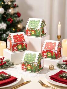 6pcs/24pcs/50pcs/Pack Christmas 3D Christmas House Party Gift Paper Bags Candy Snack Boxes Paper Boxes Decoration Atmosphere Paper Boxes Christmas House Tabletop Small Gifts Includes Rope And Cards - View 7