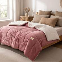 Couette matelassée de luxe épaissie en alternative de duvet pour l'hiver, literie matelassée, cœur de couette confortable pour toutes les saisons, rembourrage en microfibre douce, couette matelassée de couleur unie, convient pour toutes les saisons, lavable en machine - Idéal pour la chambre, l'hôtel et la chambre d'amis (taies d'oreiller non incluses) Retour à l'école; Fournitures scolaires, literie de dortoir - Rose orangé - Voir 5