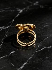 1pc Minimalist Golden Heart Open Ring Stylish Statement Jewelry For Women Daily Party Wear - Yellow Gold - View 5