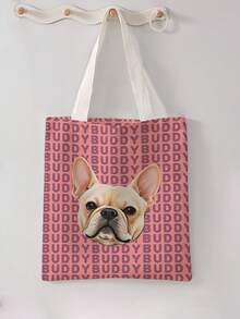 1pc Customized Pet Photo & Name Full Print Canvas Reusable Open Tote Bag, Large Lightweight Fashion Shopping Bag, Suitable For School, Party, Daily Shopping, Perfect Gift - Multicolor - View 11