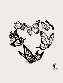 1pc Black INS Style Butterfly & Heart Pattern Temporary Tattoo Sticker, Waterproof Body Skin Tattoo For Party, Holiday, Music Festival, Arm, Shoulder, Neck, Collarbone, Back - Black - View 6