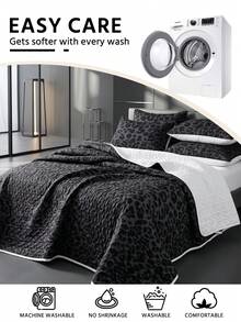 2/3pcs Black Leopard Print Quilt Set, 1pc Quilted Comforter + 1/2pcs Pillowcases (Filling Not Included), Bedding Set, Soft Breathable Comfortable Portable, Machine Washable, Room Decor, Bedroom Decor, Single/Queen/King, Autumn Home Decor, Christmas Gift - Multicolor - View 5