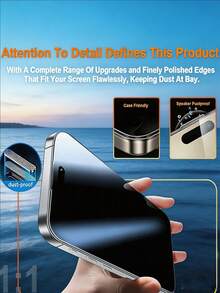 3pcs Anti Peeping Dust-Free Tempered Glass Film One Click Dust-Proof Installation Office/Subway Privacy Protection Compatible With IPhone Duo 18 17 Pro Maxseries Explosion-Proof Scratch Resistant Anti Spy Mobile Phone Screen Protection Film Smooth Oil Repellent Layer Automatic Adsorption Easy To Install - Black - View 8
